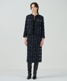 GRACE CONTINENTAL サイドスリットツイードスカート ネイビー