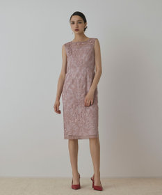 GRACE CONTINENTAL コ-ド刺繍タイトドレス ピンク