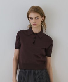 GRACE CONTINENTAL バイカラーポロニットトップ ダークブラウン