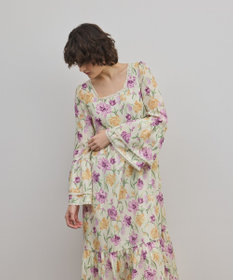 GRACE CONTINENTAL ボタニカルプリントティアードワンピース イエロー