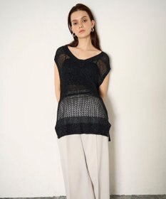 GRACE CONTINENTAL ラメメッシュニットトップ