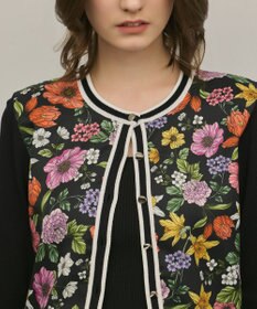 GRACE CONTINENTAL フラワープリントニットカーディガン ブラック