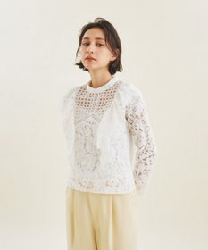 グレースコンチネンタル GRACE CONTINENTAL 24AW レースコンビハイネックトップ ブラウス 長袖 36 ホワイト /ES ■OS レディース レースショートトップ / GRACE CONTINENTAL | GRACE CONTINENTAL