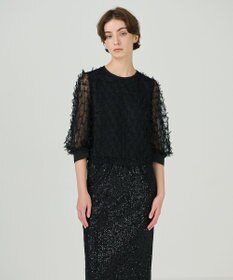 GRACE CONTINENTAL チュールリボン刺繍トップ ブラック