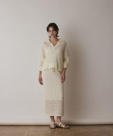 GRACE CONTINENTAL メッシュVネックニットトップ