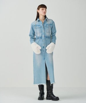  デニムドロストスリットワンピース