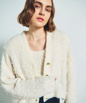  ツイーディーリボンヤーンカーディガン