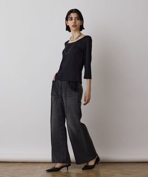  テレコボートネックトップ