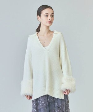  フェザースリーブニットトップ