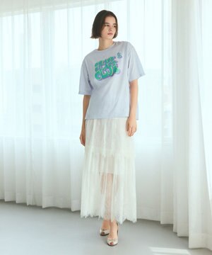  レース切替ティアードスカート