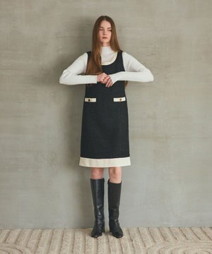  ツイードトリミングワンピース