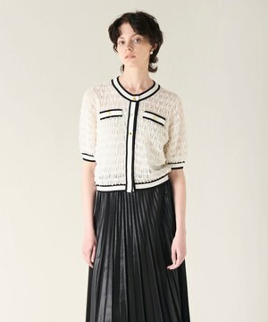  バイカラーシアーニットカーディガン