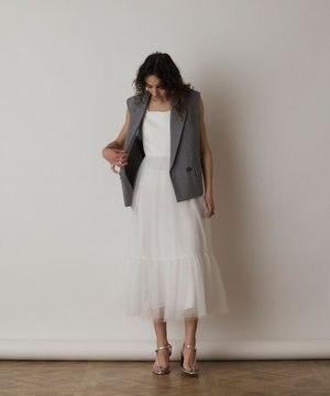  チュールコンビティアードワンピース