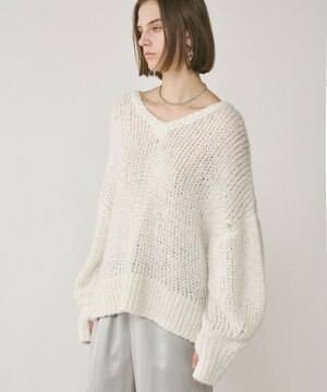  スパンコール畦ニットトップ