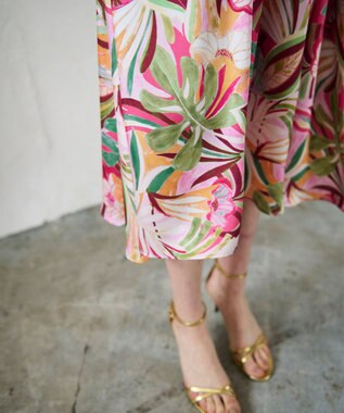 GRACE CONTINENTAL リーフプリントワンピース ピンク