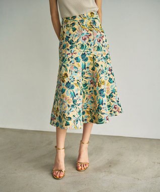 GRACE CONTINENTAL フラワージャガードフレアスカート イエロー