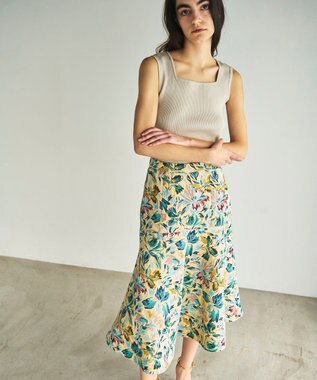 GRACE CONTINENTAL フラワージャガードフレアスカート イエロー
