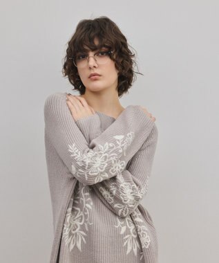 GRACE CONTINENTAL エンブロイダリーニットワンピース グレー