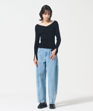 GRACE CONTINENTAL リブVネックニットトップ ブラック