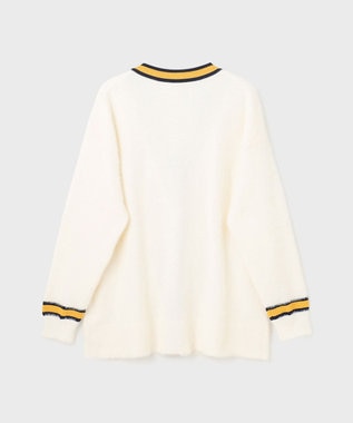 GRACE CONTINENTAL シャギーバイカラーニットカーディガン ホワイト