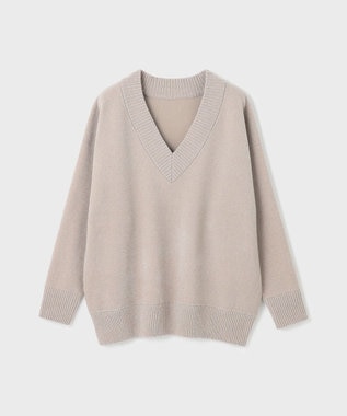 GRACE CONTINENTAL ラメVネックニットトップ ベージュ