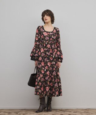 GRACE CONTINENTAL ボタニカルプリントティアードワンピース