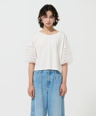 GRACE CONTINENTAL チュールフリルスリーブトップ ホワイト