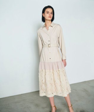 GRACE CONTINENTAL 刺繍ヘムシャツワンピース ベージュ