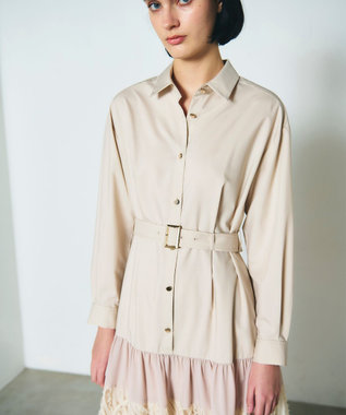 GRACE CONTINENTAL 刺繍ヘムシャツワンピース ベージュ