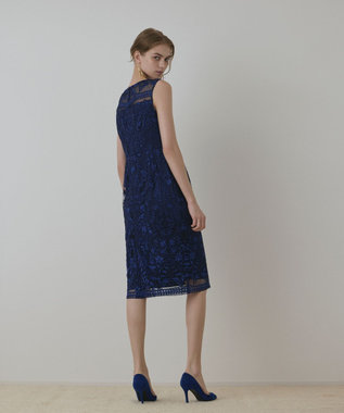 GRACE CONTINENTAL コ－ド刺繍タイトドレス ブルー