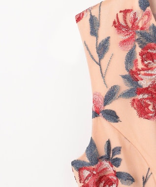 GRACE CONTINENTAL ローズ刺繍フレアドレス ベージュ