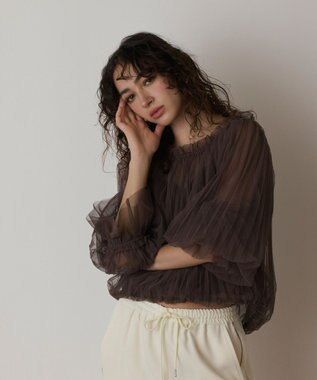 GRACE CONTINENTAL チュールプリーツトップ ブラウン
