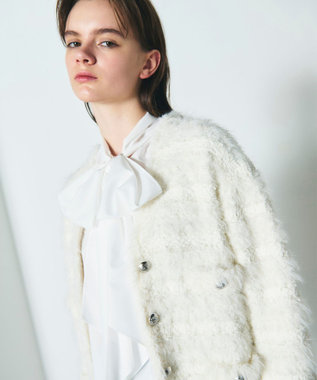 GRACE CONTINENTAL フェザーツイードニットカーディガン ホワイト