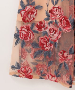 GRACE CONTINENTAL ローズ刺繍フレアドレス ベージュ