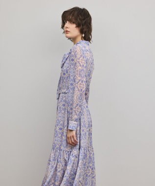 GRACE CONTINENTAL ダマスク柄風プリントワンピース ブルー