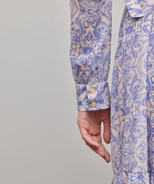 GRACE CONTINENTAL ダマスク柄風プリントワンピース ブルー