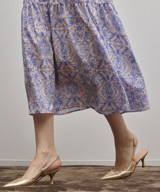 GRACE CONTINENTAL ダマスク柄風プリントワンピース ブルー