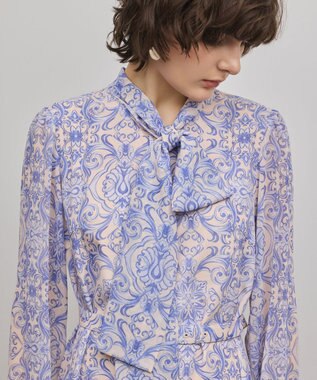 GRACE CONTINENTAL ダマスク柄風プリントワンピース ブルー