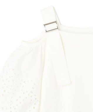 GRACE CONTINENTAL 刺繍パフスリーブニットトップ ホワイト