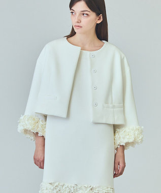 GRACE CONTINENTAL フラワーチュール切替ジャケット ホワイト