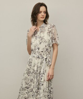 GRACE CONTINENTAL フラワープリントシャツフレアワンピース キナリ