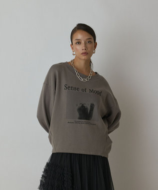 GRACE CONTINENTAL Catphoto裏毛トップ カーキ