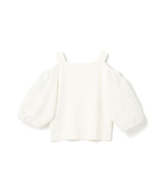 GRACE CONTINENTAL 刺繍パフスリーブニットトップ ホワイト