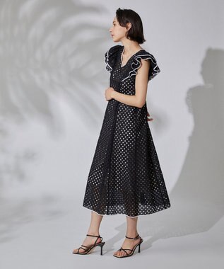 日/祝も発送 【極美品】オットー 黒 カットワークレース タックフレア