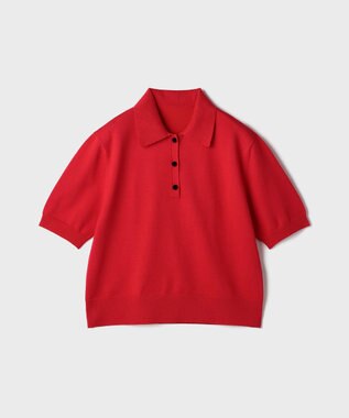 GRACE CONTINENTAL バイカラーポロニットトップ レッド