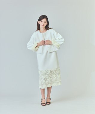 GRACE CONTINENTAL フラワーチュール切替ジャケット ホワイト