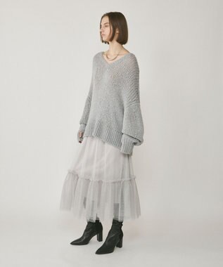 GRACE CONTINENTAL ラメチュールギャザースカート ホワイト