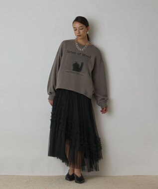 GRACE CONTINENTAL Catphoto裏毛トップ カーキ