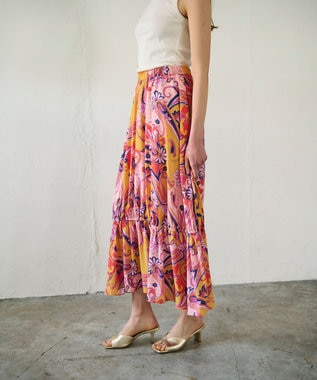 GRACE CONTINENTAL ペイズリープリントギャザスカート オレンジ
