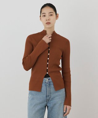 GRACE CONTINENTAL ボタンリブニットカーディガン ブラウン